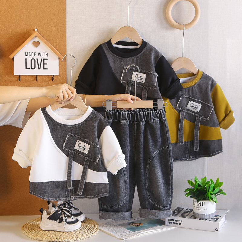Boys' Spring and Autumn Outfit 2026 New Fashionable Baby Clothes Trendy Children's Stylish Sweatshirt Two-Piece Set