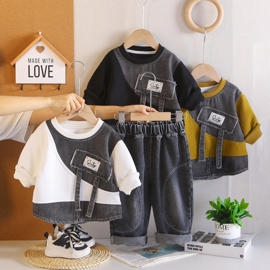 Boys' Spring and Autumn Outfit 2026 New Fashionable Baby Clothes Trendy Children's Stylish Sweatshirt Two-Piece Set