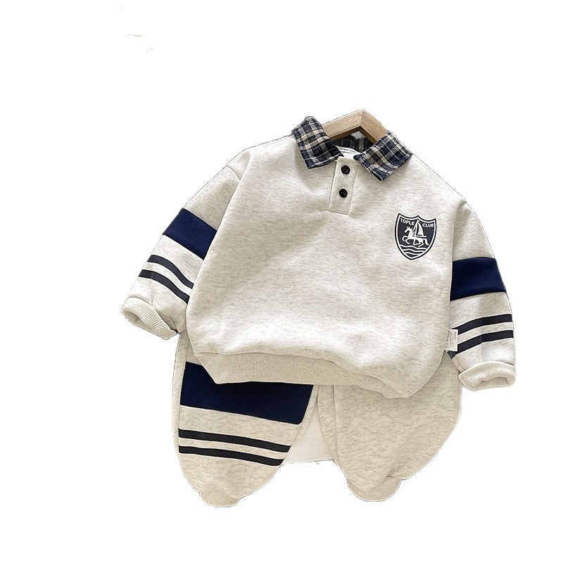 Boys' Outfit with Chest Patch Sweatshirt 2026, Stylish New Spring and Autumn Two-Piece Set for Kids, Korean Style Trendy Clothes