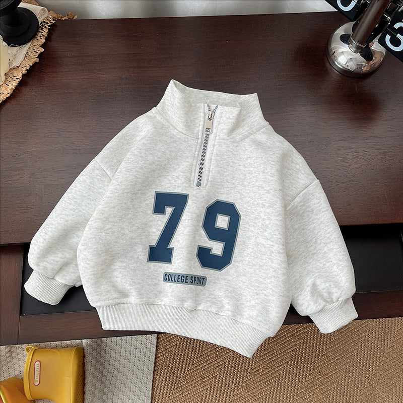 Boys' Outfit 2025 New Stylish Long Sleeve Stand Collar Half-Zip Set Baby Spring Sweatshirt Infant Children's Sportswear