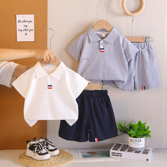 Boys' polo shirt set, new style, stylish short-sleeved clothing children, two-piece summer outfit for baby boys and infants