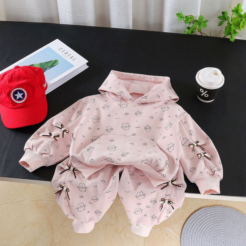 Girls' Stylish Long Sleeve Cat Sweatshirt New Infant Toddler Casual Two-Piece Set Baby Spring and Autumn Outfit