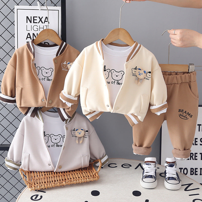 Children's Clothing Spring Autumn New Boys Infant Baby Kids Suit Casual Long Sleeve Three Bears Three-piece Set Trendy