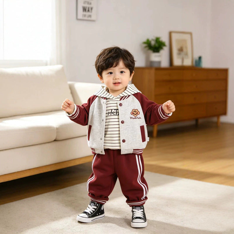 Boys' Suit 2026 New Spring and Autumn Fashionable Children's Cartoon Baseball Jacket Three-Piece Set Trendy