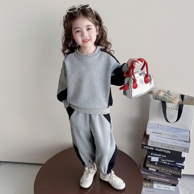 Baby girl outfit stylish infant color-blocked sweatshirt two-piece set 2026 new style girls' spring and autumn casual clothes