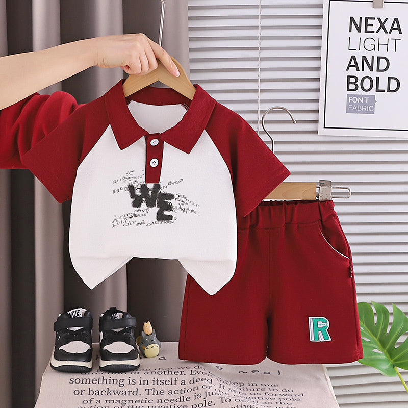 Boys' Short-Sleeve Suit 2026 New Fashionable Summer Outfit for Young Children with English Collar, Lightweight Casual Trendy Clothing
