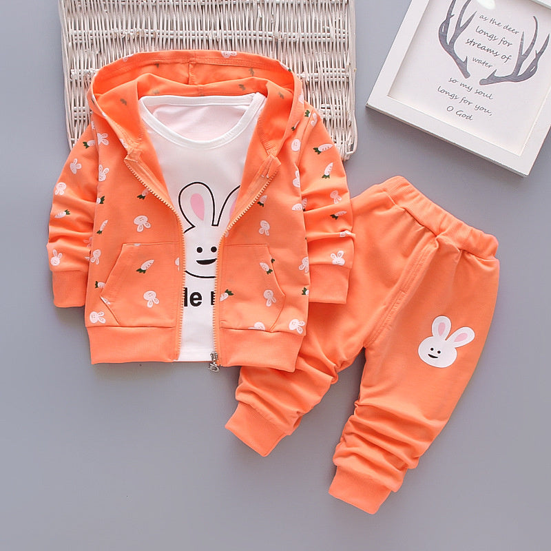 Children's clothing stylish outfit 2026, spring and autumn wear 2-3 year old little girls, long-sleeved cartoon three-piece set for toddlers 7
