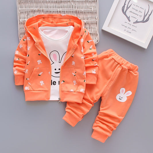 Children's clothing stylish outfit 2026, spring and autumn wear 2-3 year old little girls, long-sleeved cartoon three-piece set for toddlers 7