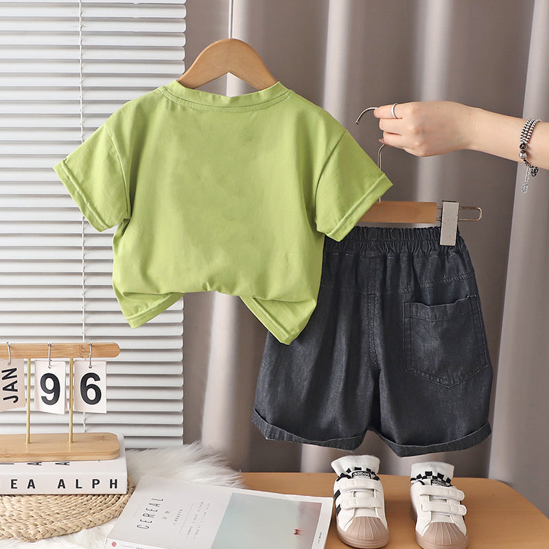 Boys' Outfit 2026 New Style Infant Children's Summer Clothes Stylish Baby Boy Letter Print Short Sleeve Two-Piece Set