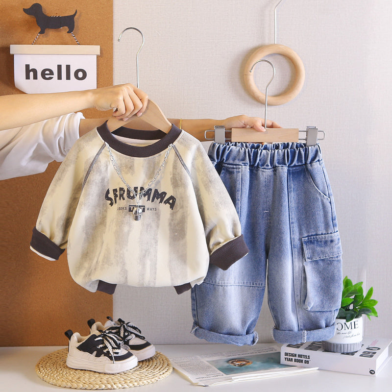 Stylish trendy boys' children's clothing, baby two-piece set, 2026 new model, infant spring and autumn clothes for children aged 1 to 5 years