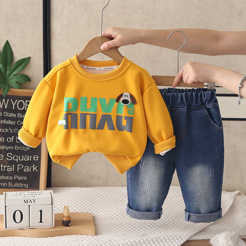 Boys' Suit 2026 New Spring and Style Children's Fashionable Clothes Baby Autumn Round Neck Large Letter Two-Piece Set Trendy