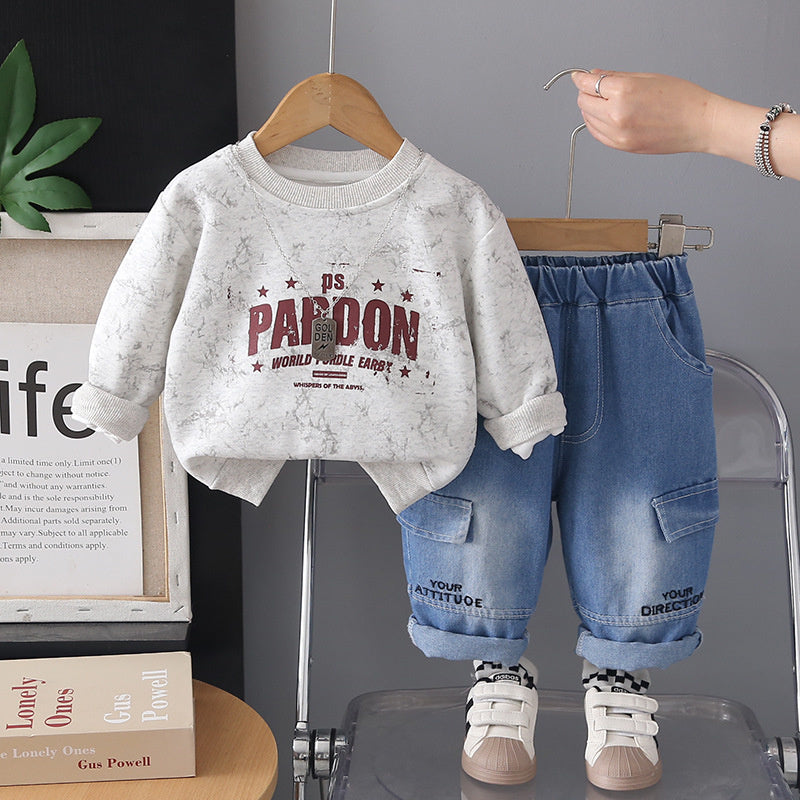 Boys' Outfit 2026 New Fashionable Children's Sweatshirt Pants Two-Piece Set Baby Spring and Autumn Clothes