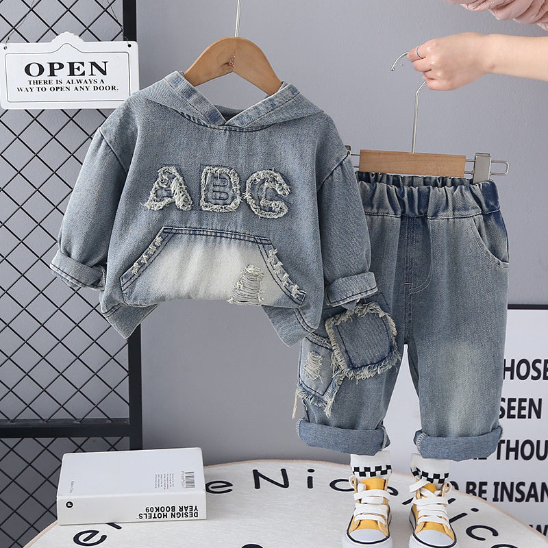 Spring Outfit 1-3-5 Years Old Denim Long Sleeve Two-Piece Set Children's Casual Clothing Boys' Clothes