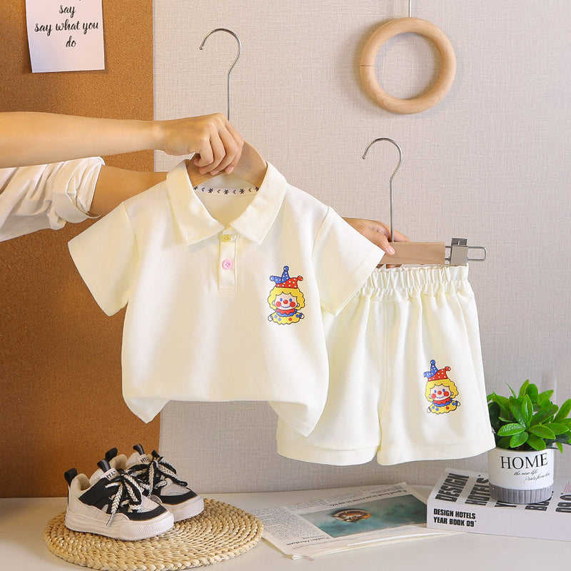 Children's Summer Outfit 2026 New Style Boys and Girls Baby Fashionable Cartoon Short Sleeve Shorts Sports Two-Piece Set