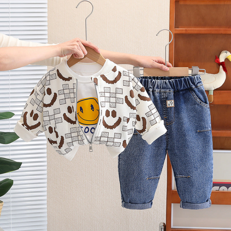Boys' Suit Spring 2024 New Children's Clothing Autumn Baby Long Sleeve Three-Piece Set Stylish Korean Version Clothes Dropshipping