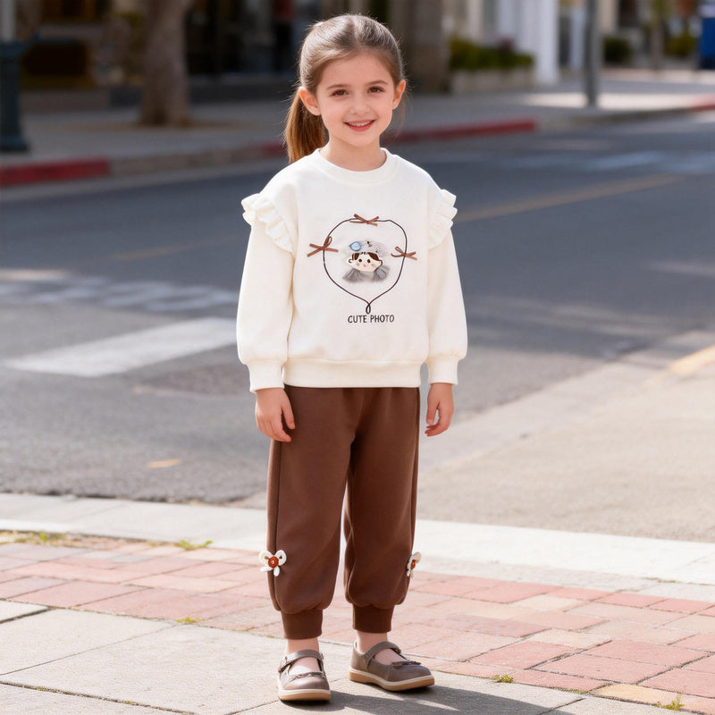 Girls' Outfit 2026 New Fashionable Children's Stylish Baby Girl Spring and Autumn Cute Sweatshirt Two-Piece Set Wholesale