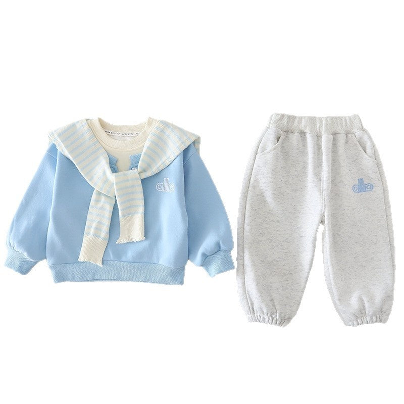 Boys' Outfit, Toddler Baby Spring and Autumn Shawl Two-Piece Set, 2026 New Sweatshirt for 1-3 Year Old Children's Clothing
