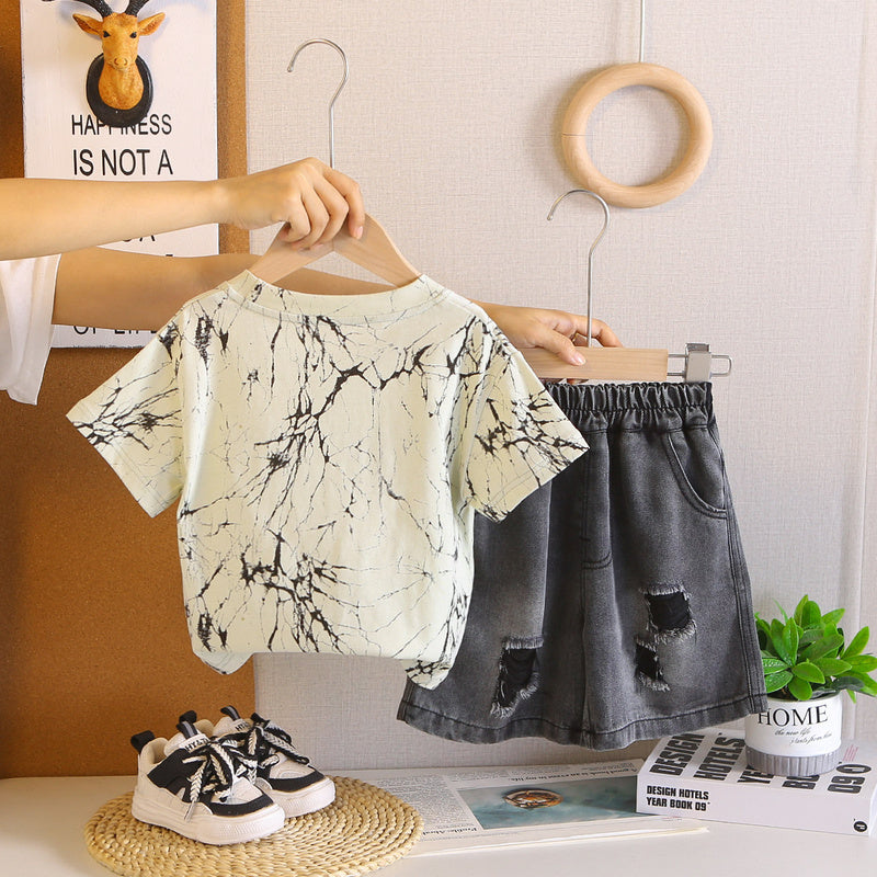 Boys' Short-Sleeve Suit Summer 2026 New Style Children's Casual Stylish Camouflage English Clothes Baby Two-Piece Set Trendy