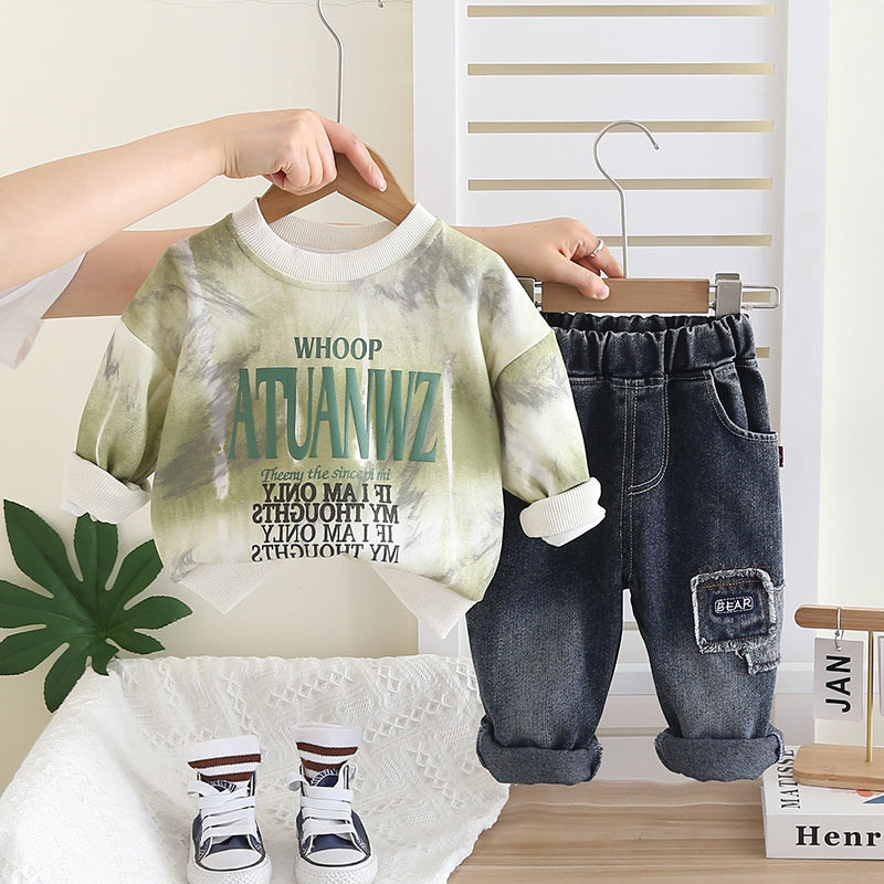and Autumn Tie-Dye Sweatshirt Long Sleeve Set 2026 New Children's Two-Piece Outfit Boys' Spring Fashion
