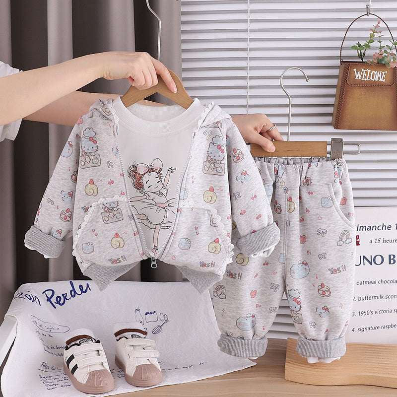 Trendy Girl's Outfit Fashionable Children's Clothing Korean Style Princess Outing Suit Baby Girl Spring Autumn Three-Piece Set