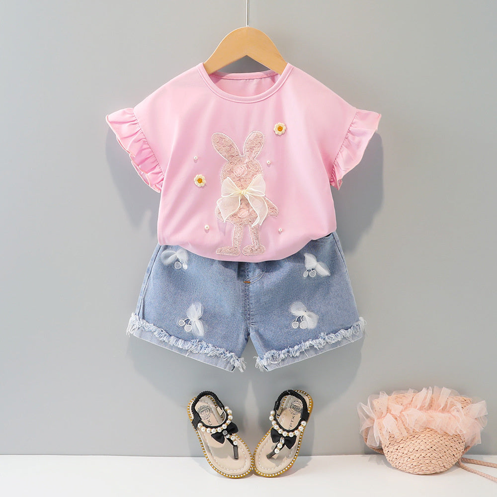 Style Clothing Summer New Children's Fashionable Girls' Cute Clothes Short Sleeve Shorts Korean Set