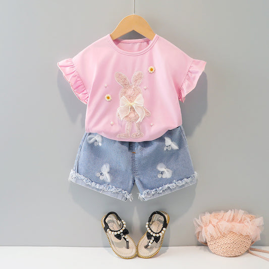 Style Clothing Summer New Children's Fashionable Girls' Cute Clothes Short Sleeve Shorts Korean Set