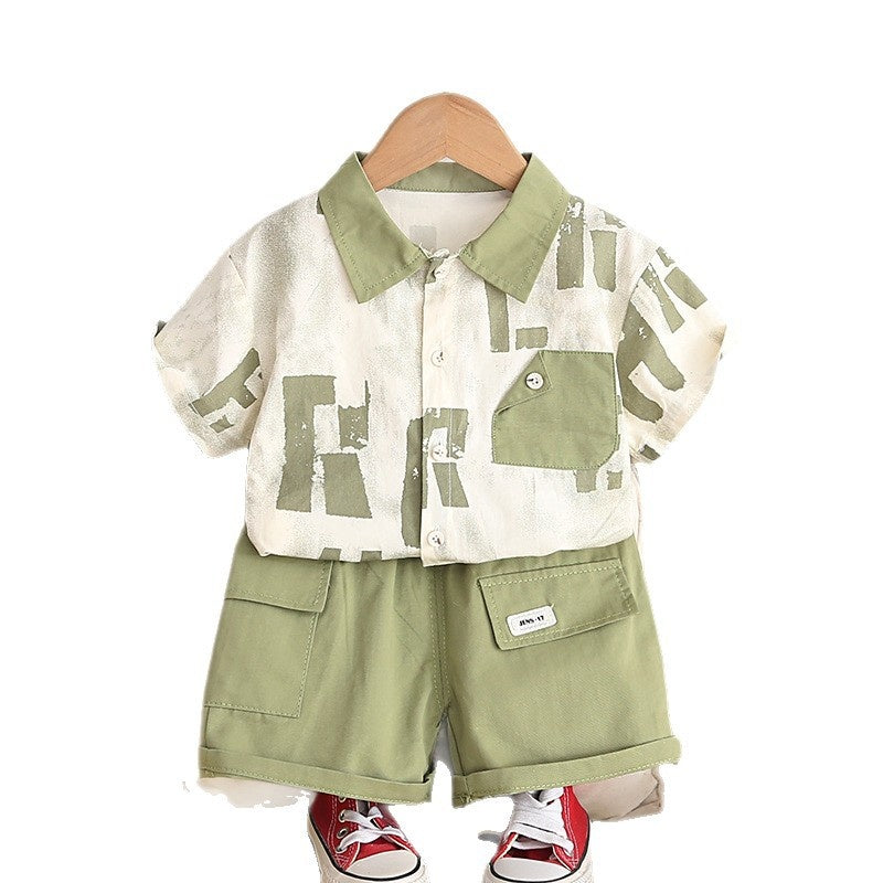 Boys' Outfit 2026 New Fashionable Children's Summer Clothes Large Letter Shirt Short Sleeve Baby Two-Piece Set