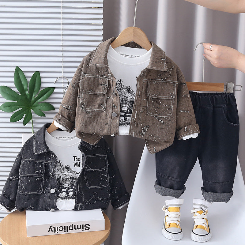 Boys' Outfit 2025 New Fashionable Baby Spring and Autumn Infant Children's Casual Three-Piece Set Trendy