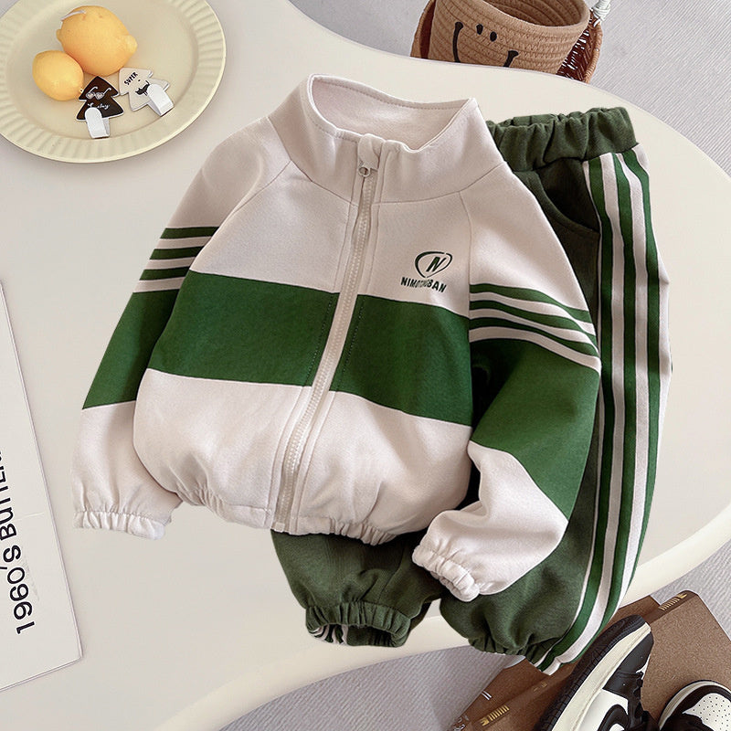 Boys' Outfit 2025 New Girls' Spring and Autumn Long Sleeve Children's Sweatpants Two-Piece Set Trendy
