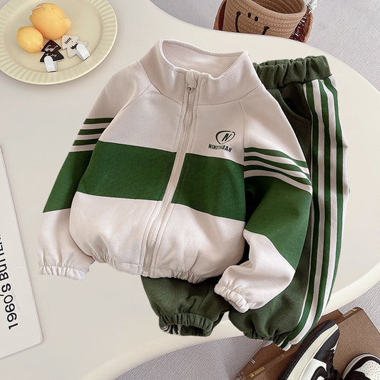 Boys' Outfit 2025 New Girls' Spring and Autumn Long Sleeve Children's Sweatpants Two-Piece Set Trendy