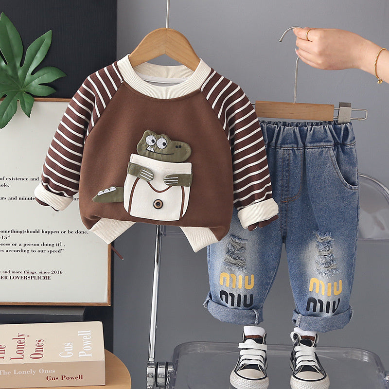 Boys' 3D Dinosaur Sweatshirt Set, Stylish and Autumn 2-Year-Olds, Cute Children's Clothing Boys, Spring Outfit for 1-Year-Old Baby