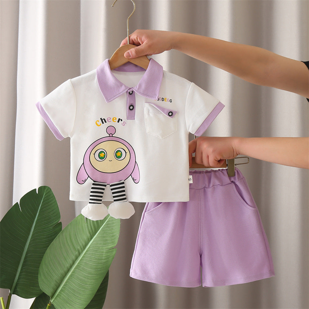 Girls' Outfit 2025 New Fashionable Baby Children's Summer Cartoon Short-Sleeve Two-Piece Set Trendy Toddler Clothes