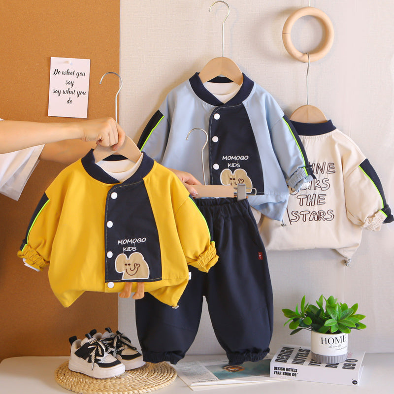 Boys' Outfit 2026 New Fashionable Elephant Color-Block Set Baby Spring Stylish Trendy Infant Children's Clothes