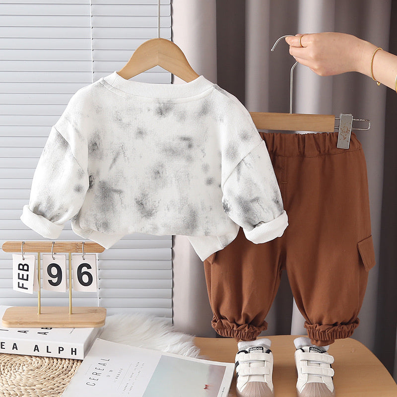 Cool stylish outfit for boys, trendy children's clothing, baby boy spring autumn two-piece set with pockets and letter print