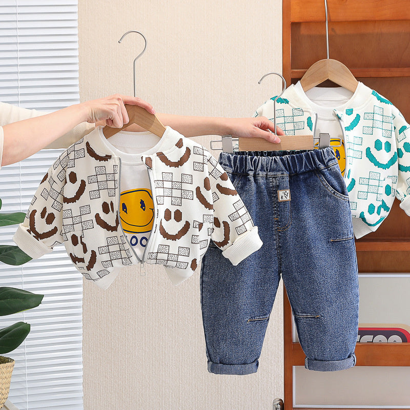 Boys' Suit Spring 2024 New Children's Clothing Autumn Baby Long Sleeve Three-Piece Set Stylish Korean Version Clothes Dropshipping