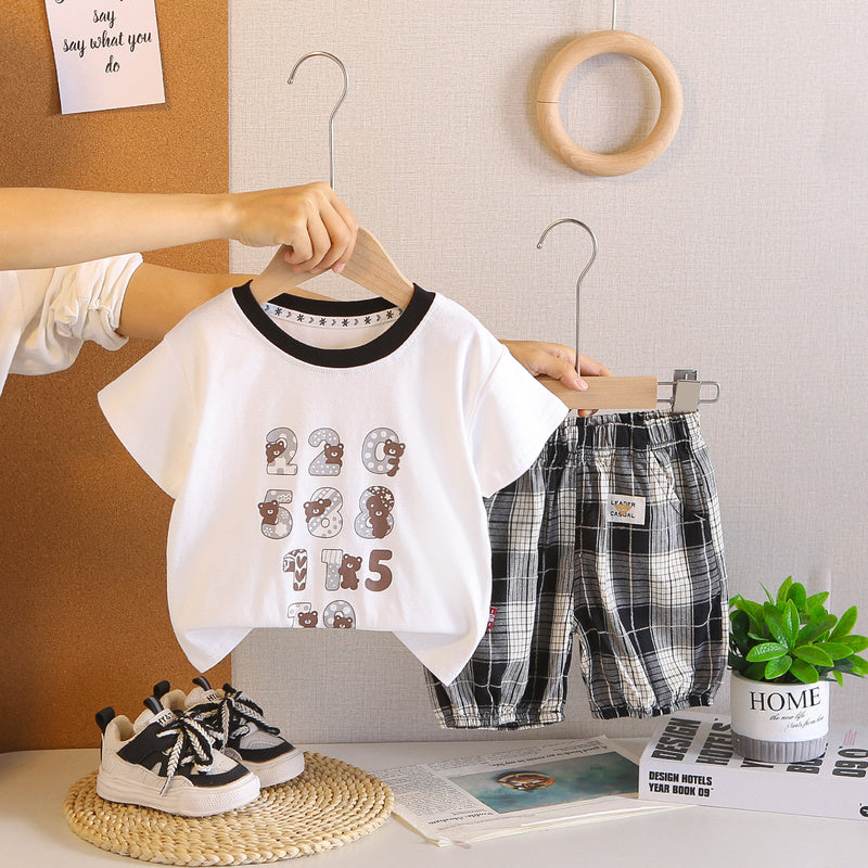 Baby Boy Summer Digital Bear Short Sleeve Set 2026 New Cartoon Shorts Infant Two-Piece Trendy Children's Clothing