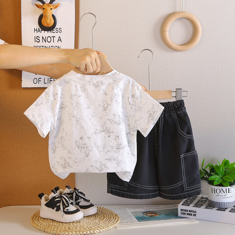 Boys' Outfit 2026 New Style Pocket Short Sleeve Fashionable Toddler Summer Clothes Round Neck Thin Two-Piece Set Trendy
