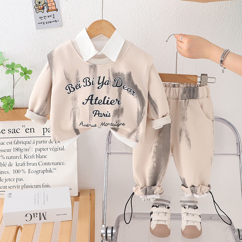 Boys' English Vest 2025 New Children's Stylish Spring and Autumn Outfit Three-Piece Set Wholesale