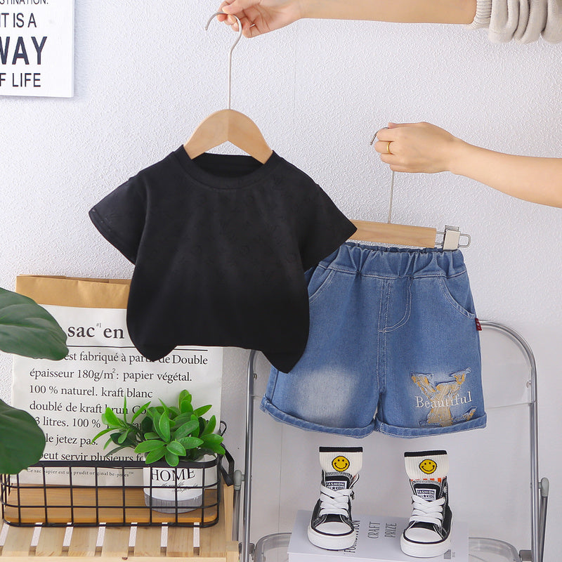 Boys' clothing ages 1-4, 2-year-old infants' children's wear, short-sleeve set for boys, 3-5 year old summer clothes, two-piece trendy style