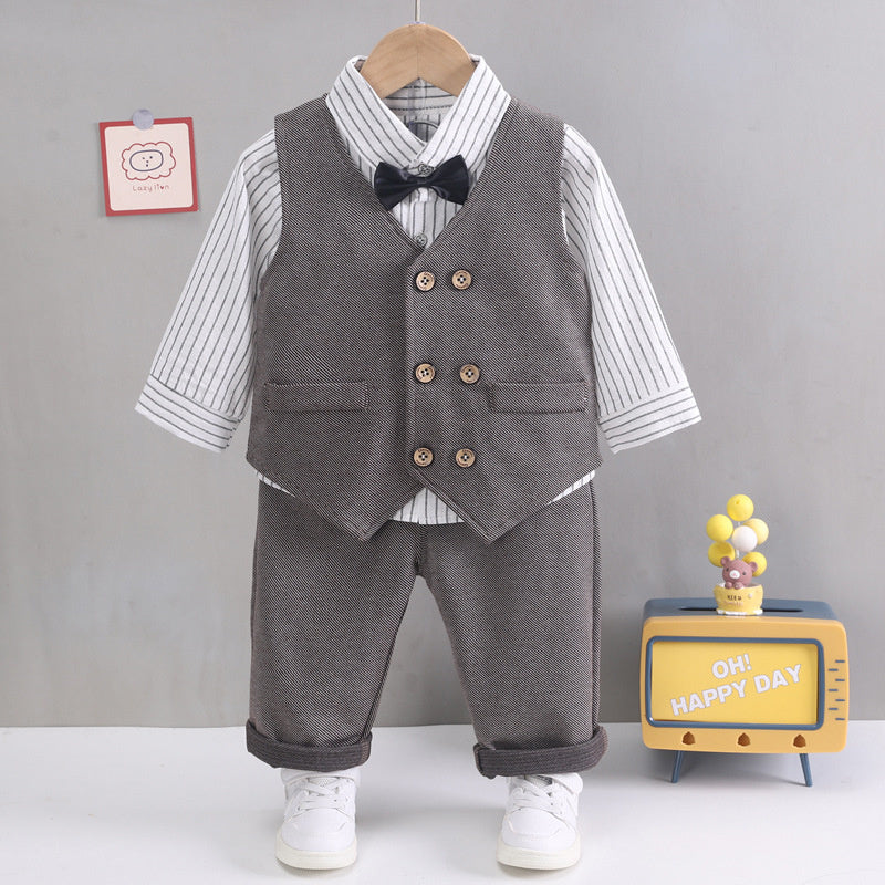 Boys' Outfit 2023 New Baby Clothes Toddler Spring and Autumn Double-Breasted Suit Vest Three-Piece Set