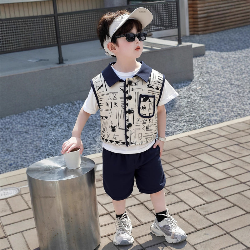 Boys' Outfit 2026 New Style Shirt Korean Version Baby Boy Summer Fashion Casual Children's Short Sleeve Three-Piece Set