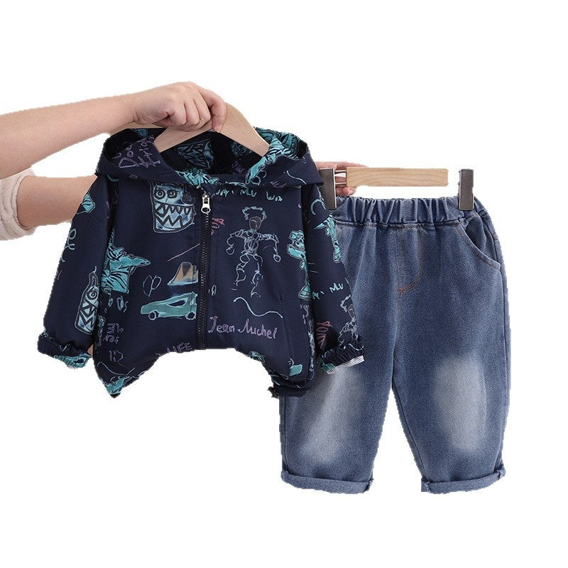 Boys' Sportswear Outfit 2026 New Stylish Long-Sleeve Tracksuit for Kids Spring and Autumn Trendy Clothing