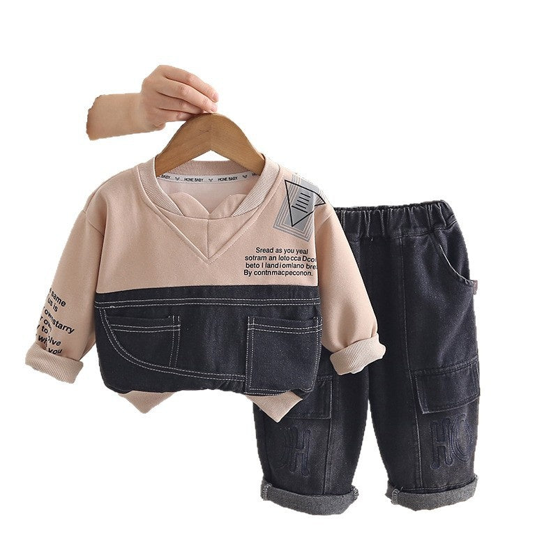 Baby Spring Outfit Set 2026 New Autumn Style for Boys, Stylish Two-Piece Denim Set, Fashionable and Trendy