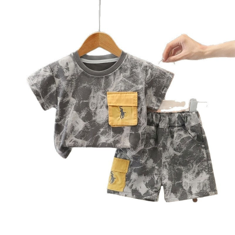 Baby Outfit Set 2026 New Model Boys Stone Pattern Camouflage Short Sleeve Shorts Infant Children's Summer Stylish Clothes