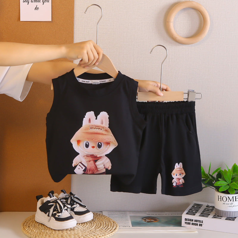 Children's 2026 Vest Set for Boys, Summer Toddler Shorts Two-Piece Set, Breathable Trendy Baby Cartoon Vest, Thin Style