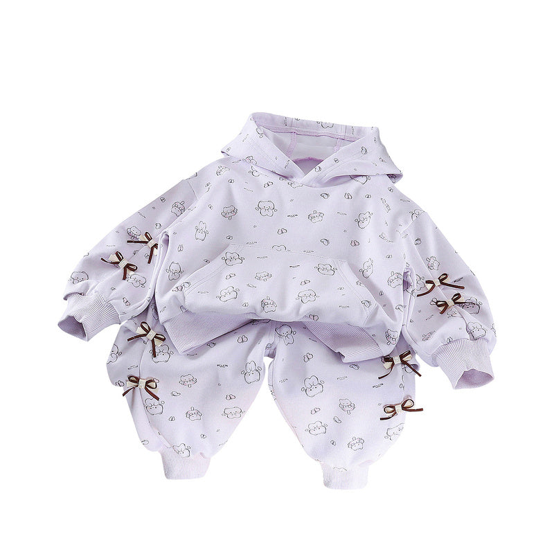 Girls' Stylish Long Sleeve Cat Sweatshirt New Infant Toddler Casual Two-Piece Set Baby Spring and Autumn Outfit