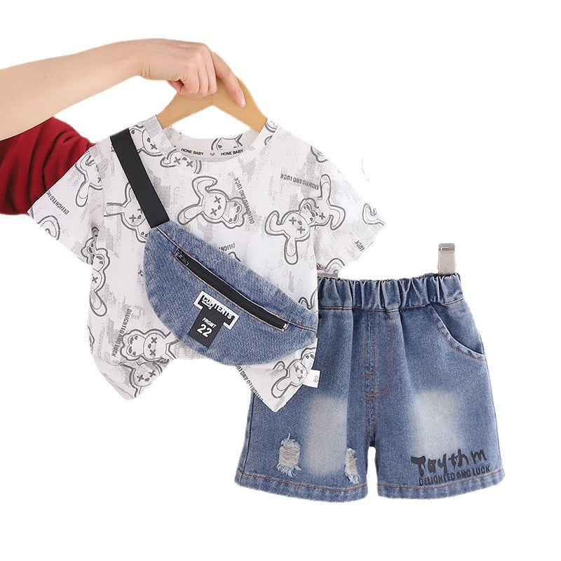 Boys' Outfit 2026 New Fashionable Children's Full-Print Rabbit Baby Summer Short-Sleeve Two-Piece Set for 1-3 Years Old