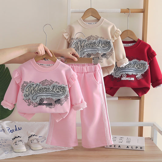 Outfit Korean Style Set 2026 New Model Girls' Letter Patch Sweatshirt Two-Piece Baby Girl Clothes Spring and Autumn Trend