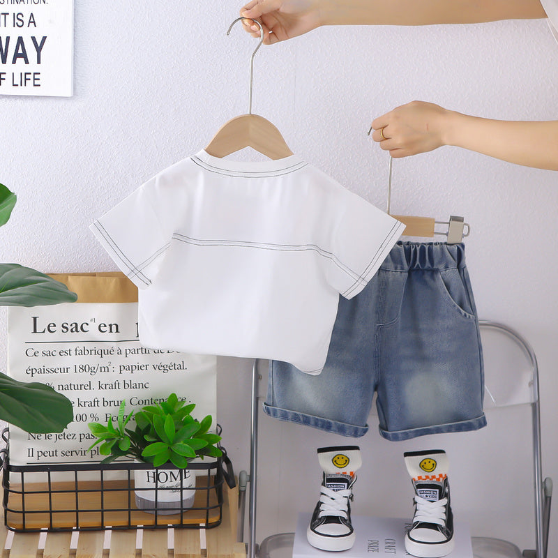 Boys' new style cute animal round-neck short-sleeve clothing for children, baby and infant two-piece summer outfit