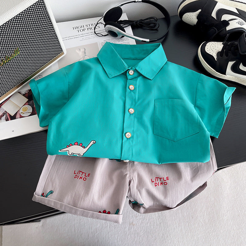 Boys' Summer Short-Sleeve Outfit 2026 New Fashionable Two-Piece Set Baby Cartoon Dinosaur Bear Clothes Children's Wear